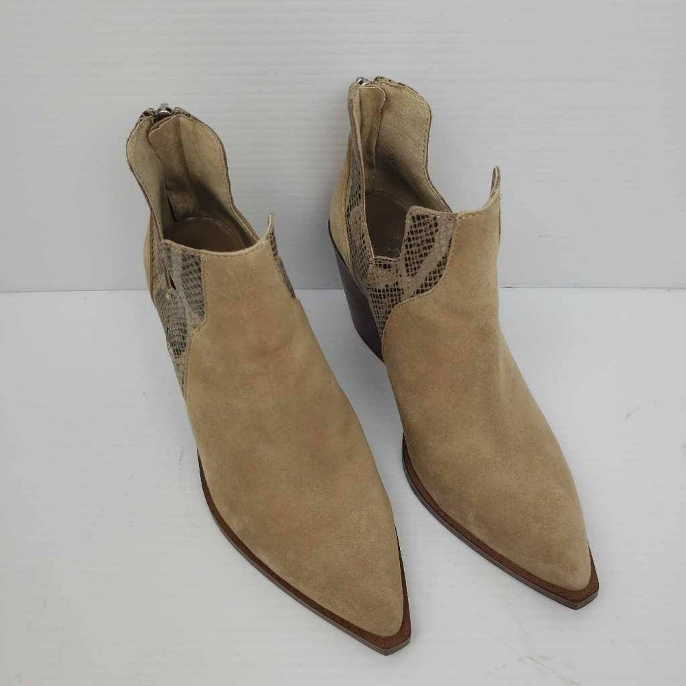 Vince Camuto Womens Gannilla Ankle Boots Brown Leather Zip Heel Snake Panel 6.5M